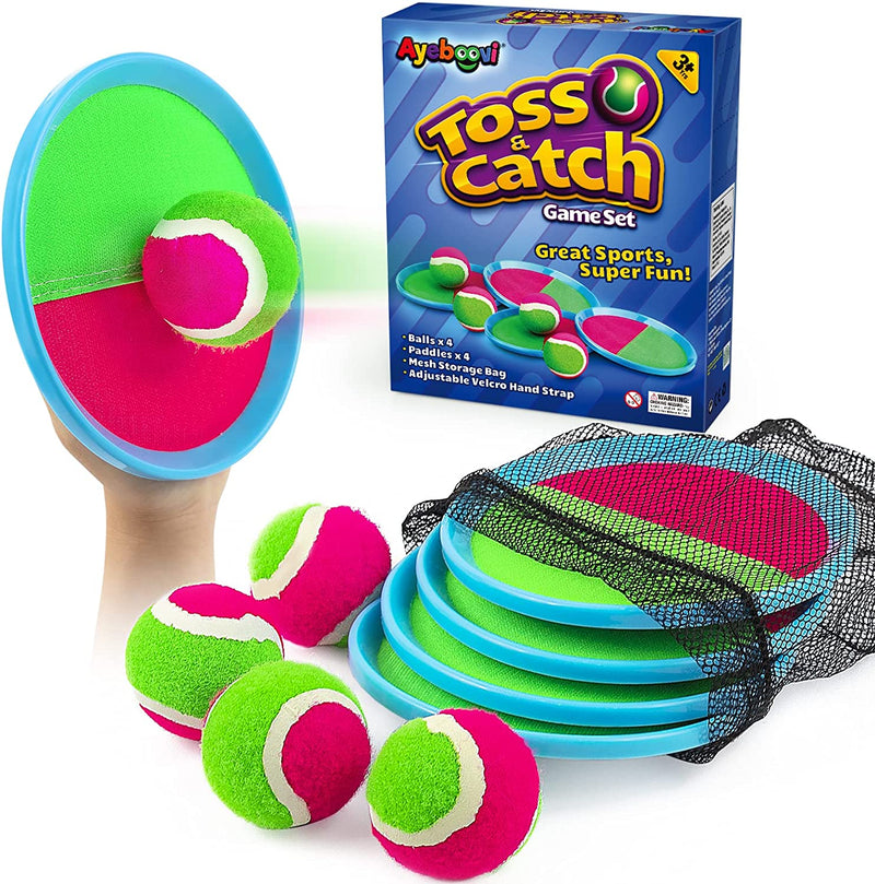 Toss and Catch Ball Set Kids Toys Outdoor Games Beach Toys Pool Toys Paddle Game Velcro Ball Set with 4 Paddles and 4 Balls