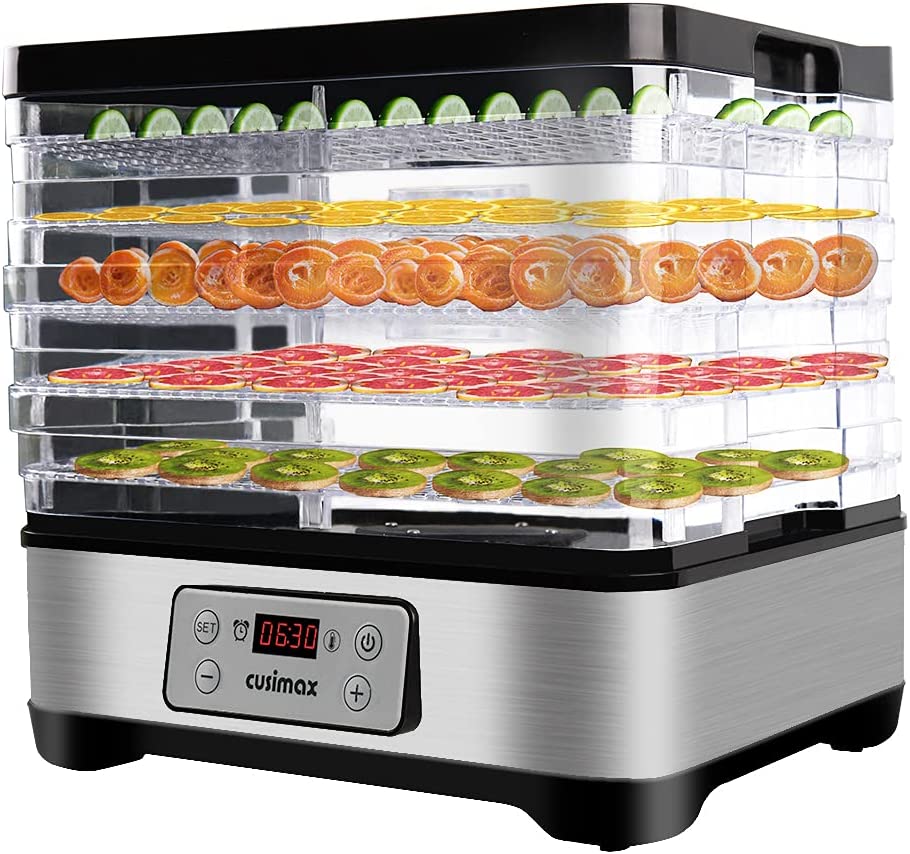 Gourmia GFD1680 Countertop Electric Food Dehydrator - 6 Drying Trays -  Digital Countdown Timer - Preset Temperature Settings - Recipe Book  Included