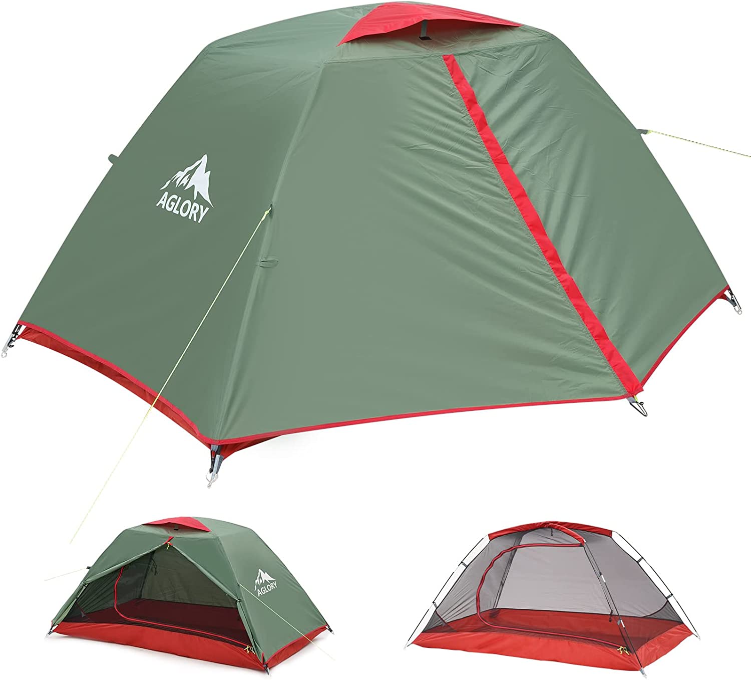AGLORY2-3 Person Camping Dome Tent, Easy Setup Double Layer Tent