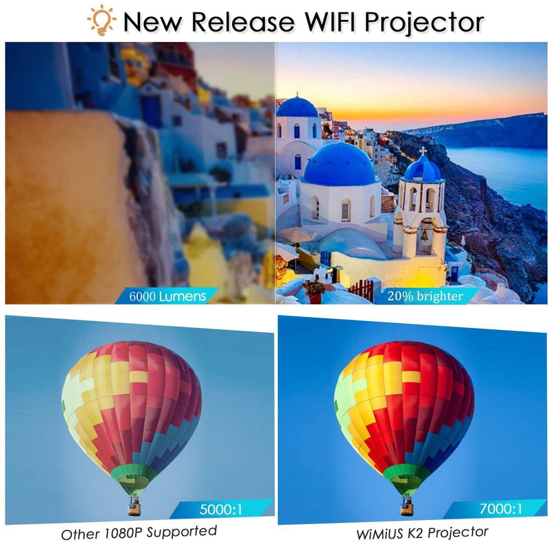 WiMiUS New Mini WiFi Projector 6000lux with Smartphone Screen Mirroring 1080P Supported 200'