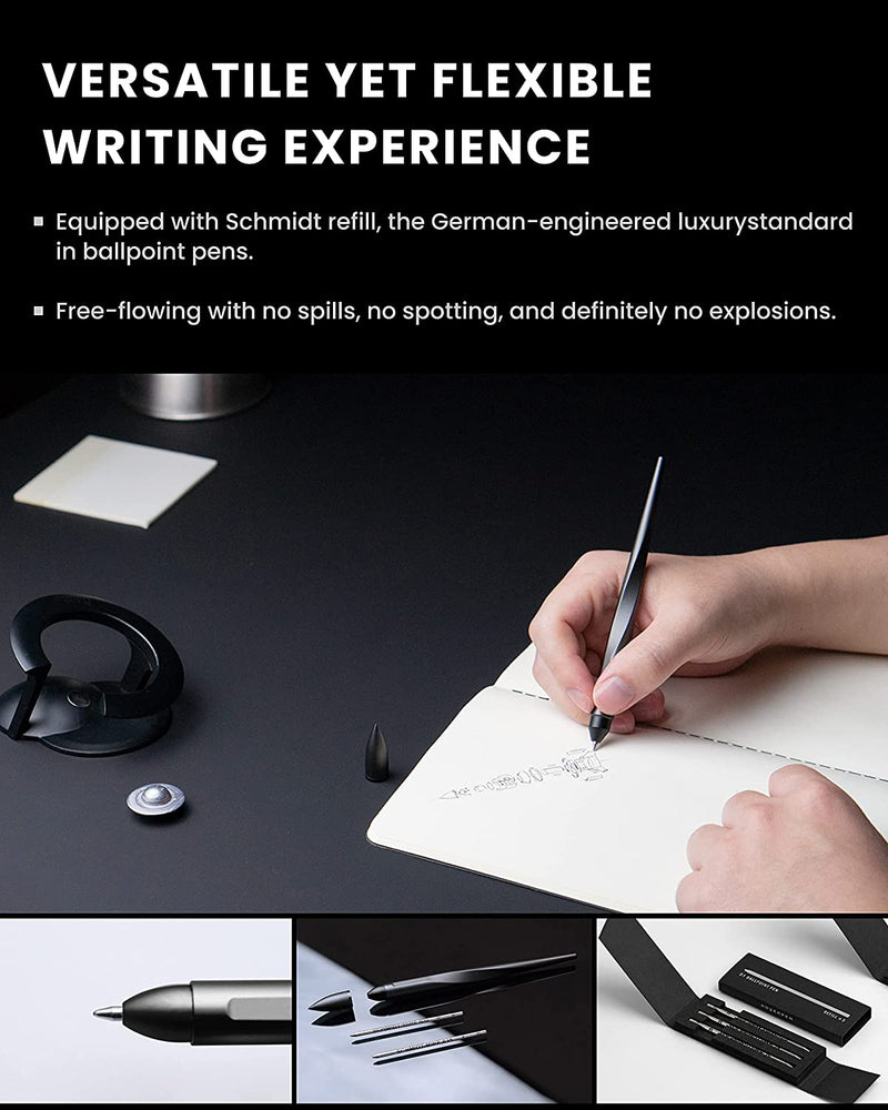 Novium Hoverpen 2.0 - Futuristic Luxury Pen, Freely Suspended to Spin (Space Black, Basic)
