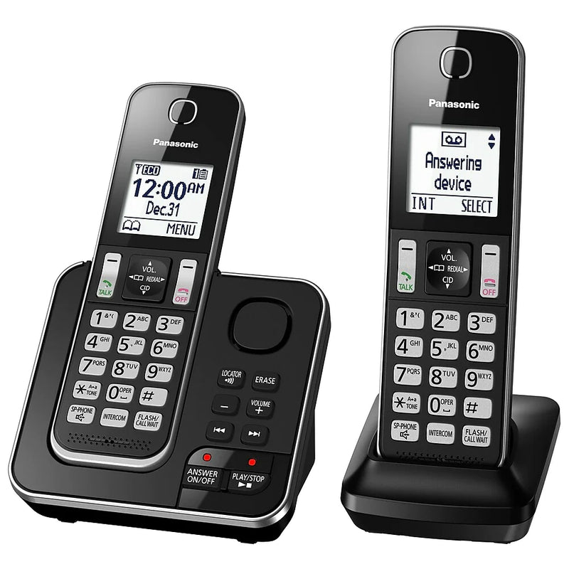 Panasonic KXTGC392B 2-Handset Cordless Phone with Answering Machine, Black