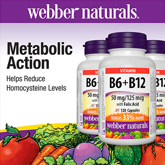 webber naturals® B6, B12 with Folic Acid -- 3 x 120 Capsules