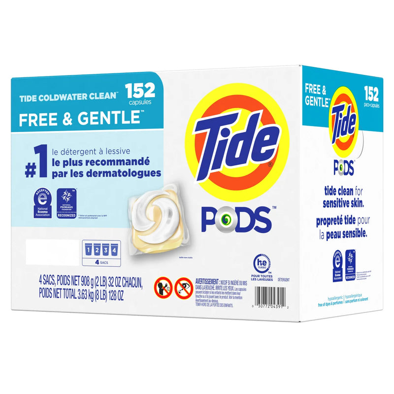 Tide PODS Liquid Laundry Detergent Pacs, Free & Gentle, 152-count