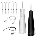 Cordless Water Flosser 2-Pack, Rechargeable Portable Oral Irrigator, Waterproof Dental Flosser with 8 Tips, 2 Pressure Settings, White & Black