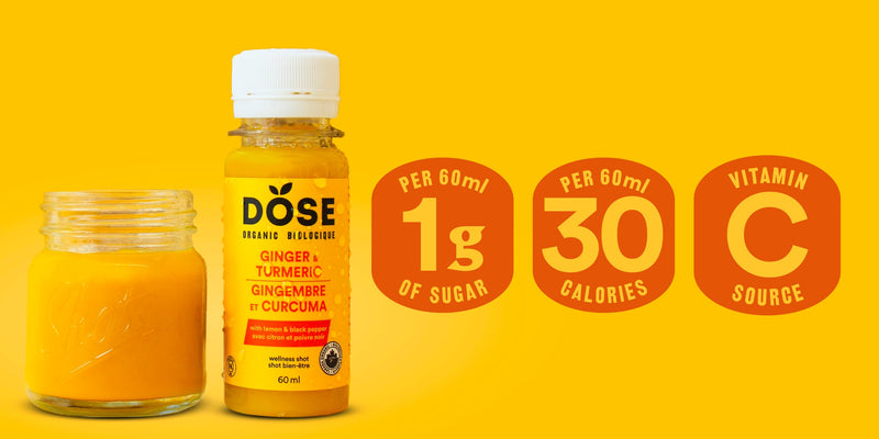 DOSE Organic Ginger & Turmeric Daily Booster Shots 60 mL (2 fl oz) × 4