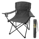 Oversize Folding Chair, Weight Capacity 250lbs, Sturdy Steel Frame, Vintage Polyester, Black Colour, Mesh Cup Holder, Carry Bag Included.