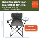 Oversize Folding Chair, Weight Capacity 250lbs, Sturdy Steel Frame, Vintage Polyester, Black Colour, Mesh Cup Holder, Carry Bag Included.