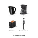 4-Piece Kitchen Appliance Set, 1L Electric Kettle, 5-Cup Coffee Maker, 2-Slice Toaster & 2-Speed Hand Blender, Black