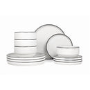 12-Piece Black Rim Stoneware Dinnerware Set, Plates & Bowls, Modern Tableware Set for Everyday Dining, Kitchen & Home
