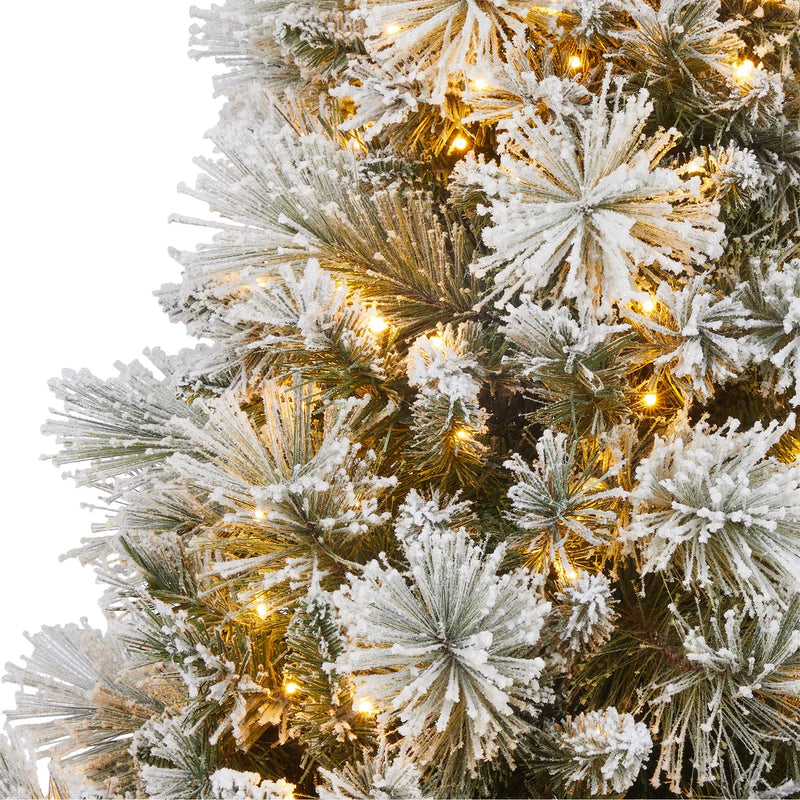 4.5ft Pre-Lit Glitter Flocked Potted Artificial Christmas Tree