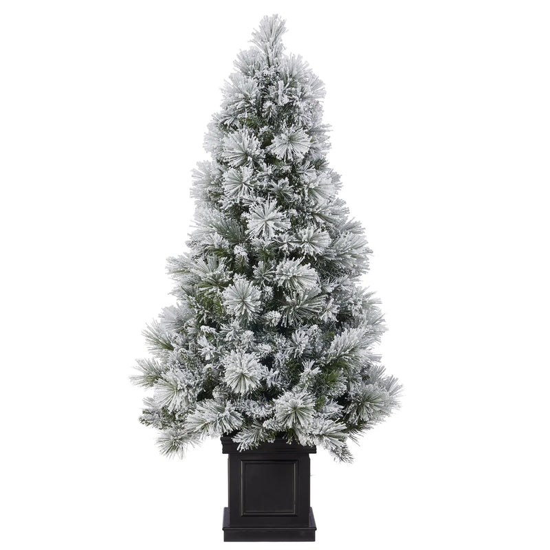 4.5ft Pre-Lit Glitter Flocked Potted Artificial Christmas Tree