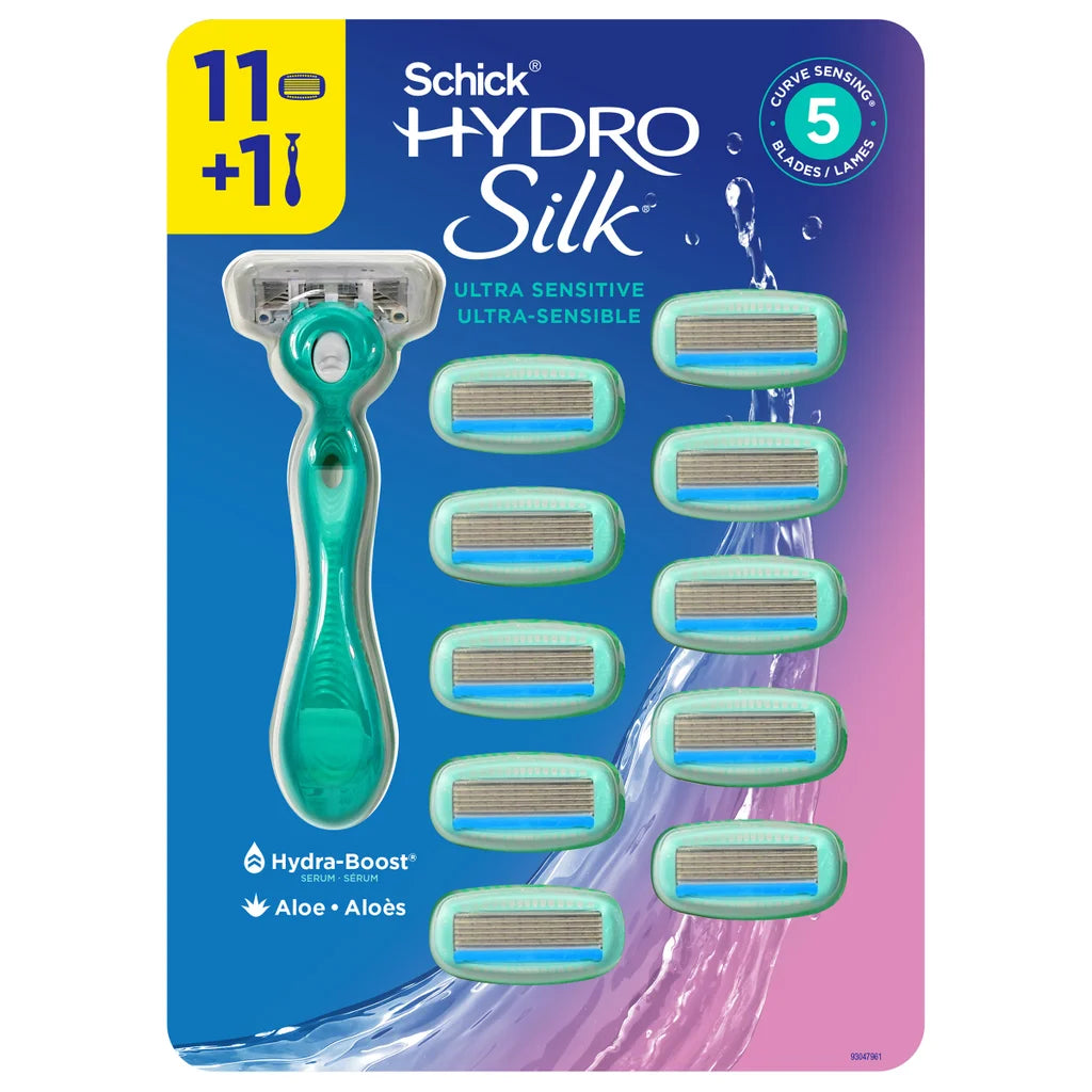 Schick Hydro Silk Ultra Sensitive Razor + 11 Cartridges