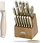 Studio-Cuisine 18-Piece Stainless Steel Peened Knife Block Set, Honing Steel, Utility Shears, 8 Steak Knives
