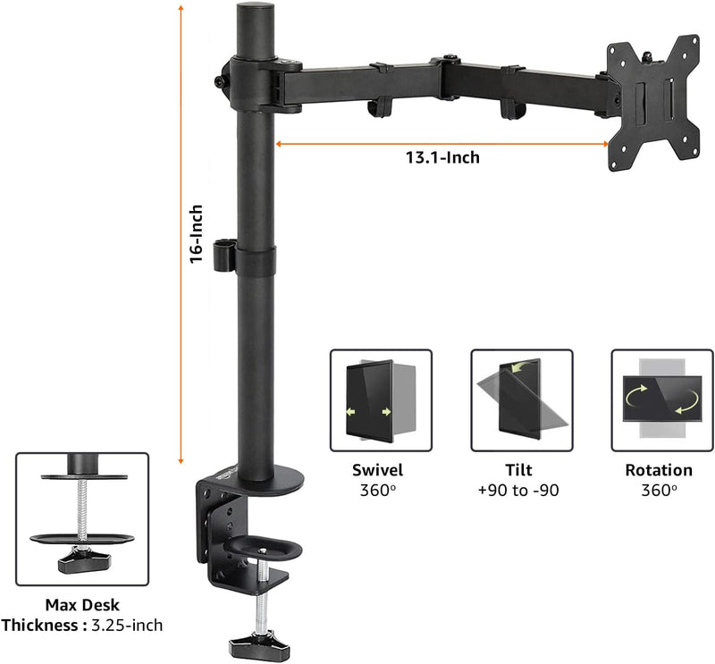 FlexMount Solo Monitor Arm – Adjustable Desk Stand, Steel