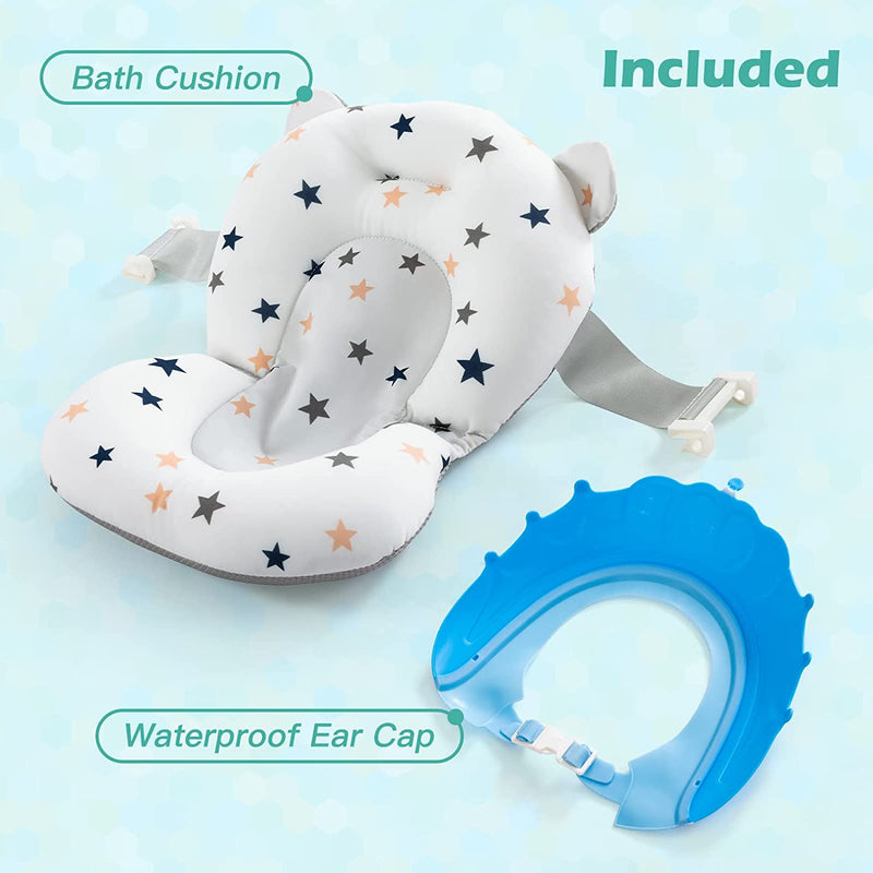 Soobaby 4-in-1 Newborn to Toddler Tub with Temperature Sensor,Infant Waterproof Ear Cap and Soft Cushion included,Pink