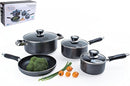 Alpine Cuisine Aluminum Cookware Set 7 Pc Set, Nonstick Coating Saucepan Dutch Oven Wok Pan Fry Pan with Riveted Fixed Handle & Glass Lid, Color Box Packing & Easy to Clean, Multiple Uses