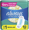 Always, Ultra Thin Pads For Women, Size 2, Long Super Absorbency With Wings, 58 Count