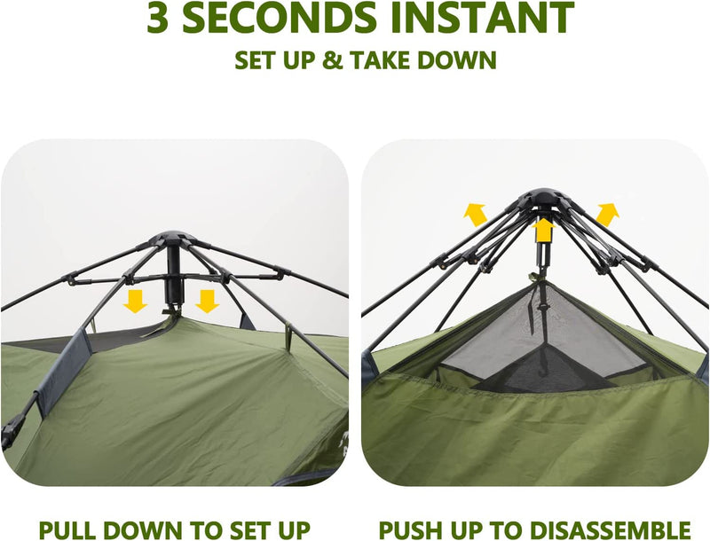 AGLORY 4 Person Instant Camping Tent,Easy Pop Up Waterproof Family Tents with Rainfly for Camp and Outdoor