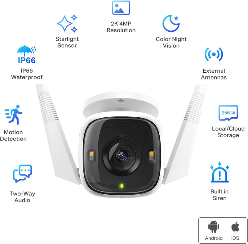 TP-Link Tapo 2K 4MP QHD Security Camera Outdoor Wired, Built-in Siren w/Startlight Sensor, IP66 Weatherproof, Motion/Person Detection, Works with Alexa & Google Home
