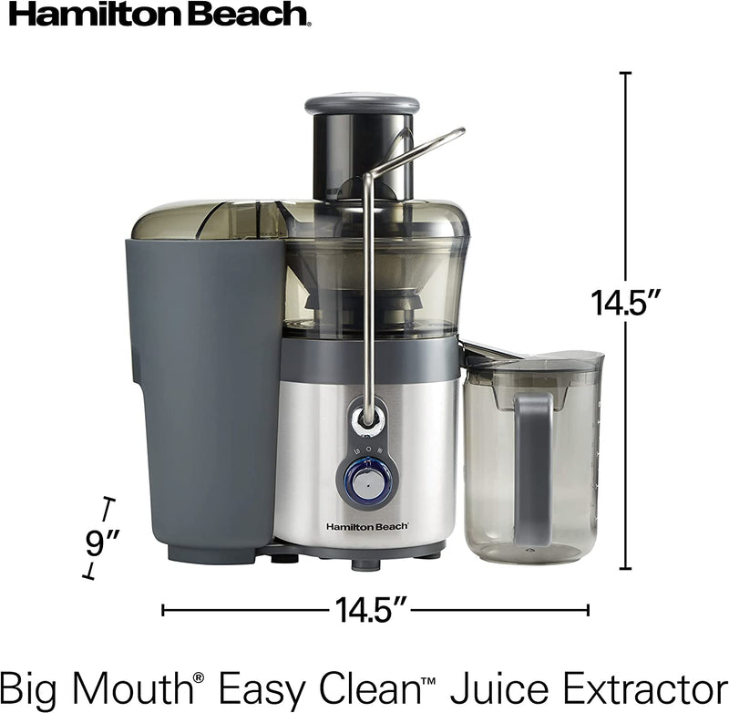 Hamilton Beach Juicer Machine, Centrifugal Extractor, Big Mouth 3" Feed Chute, Easy Clean, 2-Speeds, BPA Free Pitcher, Holds 40 oz. - 850W Motor, Silver