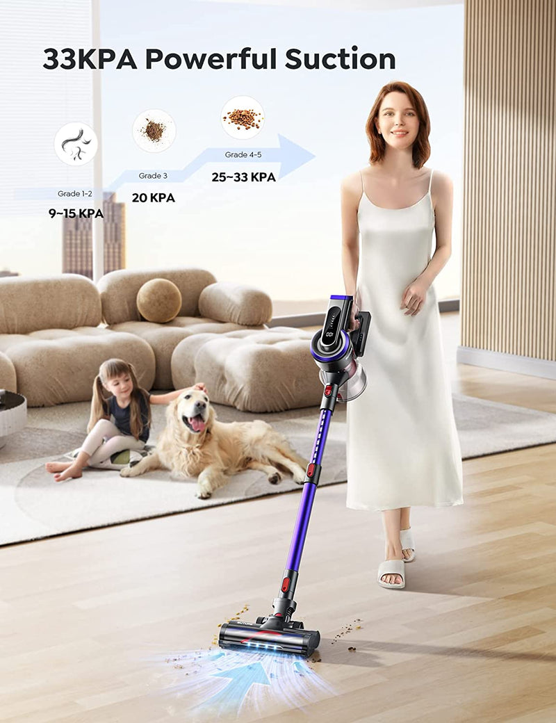 BuTure Cordless Vacuum Cleaner, 400W 33Kpa Powerful Stick Vacuum with 55min Detachable Battery, Vacuum Cleaners with Touch Display, Handheld Vacuums for Hardwood Floor Carpet Pet Hair