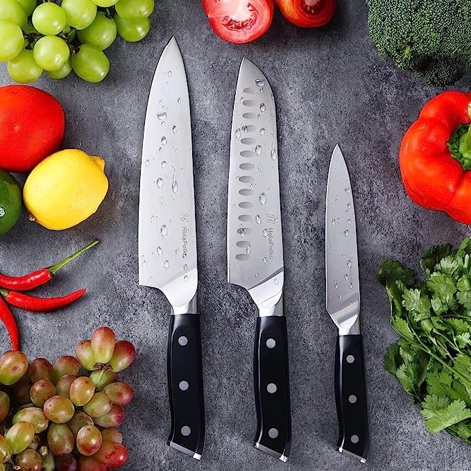 ‎HolaFolks Japanese Chefs Knife Set, 8" Chef Knife & 7" Santoku Knife & 5" Utility Knife,High Carbon Stainless Steel Sharp Paring Kitchen Knife with Ergonomic Handle