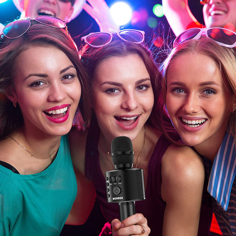 BONAOK Wireless Bluetooth Karaoke Microphone, 3-in-1 Portable Handheld Mic Speaker Machine for All Smartphones, Gift for Girls Boys Kids Adults All Age Q37(Black)