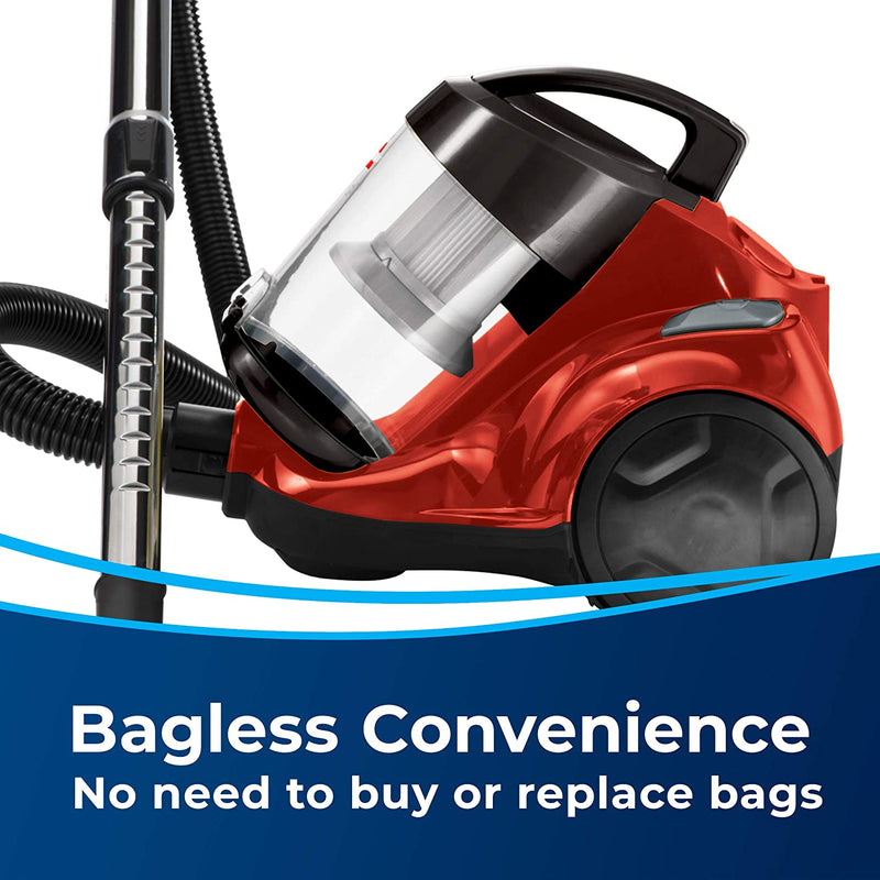 Bissell Canister Vacuum Cleaner - Zing Bagless Lightweight Compact Straight Suction - Hard Floor and Low-Pile Carpet | 21565 , Red