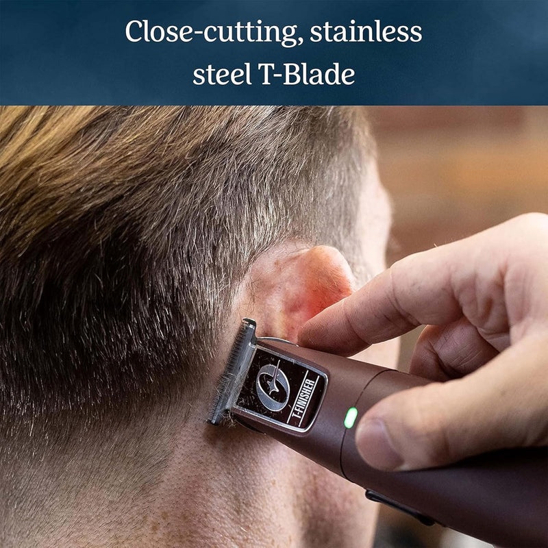 Oster Professional Cordless Hair Trimmer with Rechargeable Battery and Ergonomic Design, T-Finisher T-Blade Trimmer, Burgundy