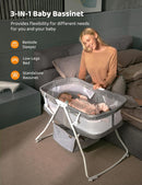 besrey Bassinet for Baby, 3 in 1 Portable Baby Bassinets Bed, Easy Folding Bedside Sleeper Crib, Quick-Fold for Newborn Infant, Compact Storage, Mattress and Mosquito Net Included