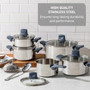 T-Fall 12-Piece Stainless Steel Cookware Set, Induction Compatible, Oven Safe 350°F, Includes Stewpots, Stockpot, Saucepan, Lids & Tools, Dishwasher Safe