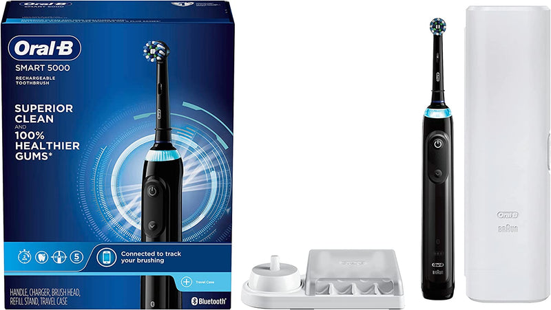 Oral-B Smart 5000 Electric Toothbrush, Black, Rechargeable Power Toothbrush with 1 Brush Head, Stand, and Travel Case