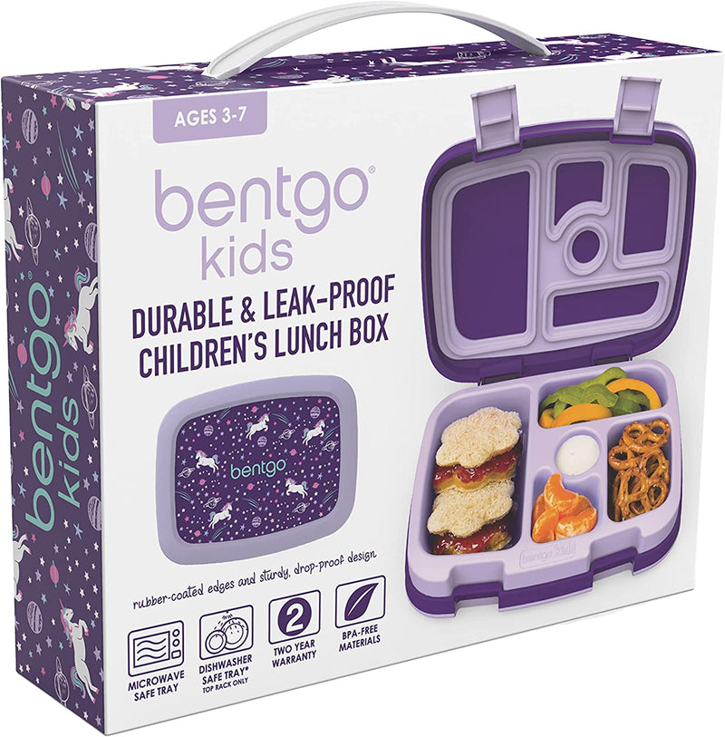 Bentgo Kids Prints (Unicorn) - Leak-Proof, 5-Compartment Bento-Style Kids Lunch Box - Ideal Portion Sizes for Ages 3 to 7 - BPA-Free and Food-Safe Materials
