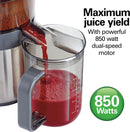 Hamilton Beach Juicer Machine, Centrifugal Extractor, Big Mouth 3" Feed Chute, Easy Clean, 2-Speeds, BPA Free Pitcher, Holds 40 oz. - 850W Motor, Silver