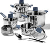 T-Fall 12-Piece Stainless Steel Cookware Set, Induction Compatible, Oven Safe 350°F, Includes Stewpots, Stockpot, Saucepan, Lids & Tools, Dishwasher Safe