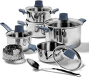 T-Fall 12-Piece Stainless Steel Cookware Set, Induction Compatible, Oven Safe 350°F, Includes Stewpots, Stockpot, Saucepan, Lids & Tools, Dishwasher Safe