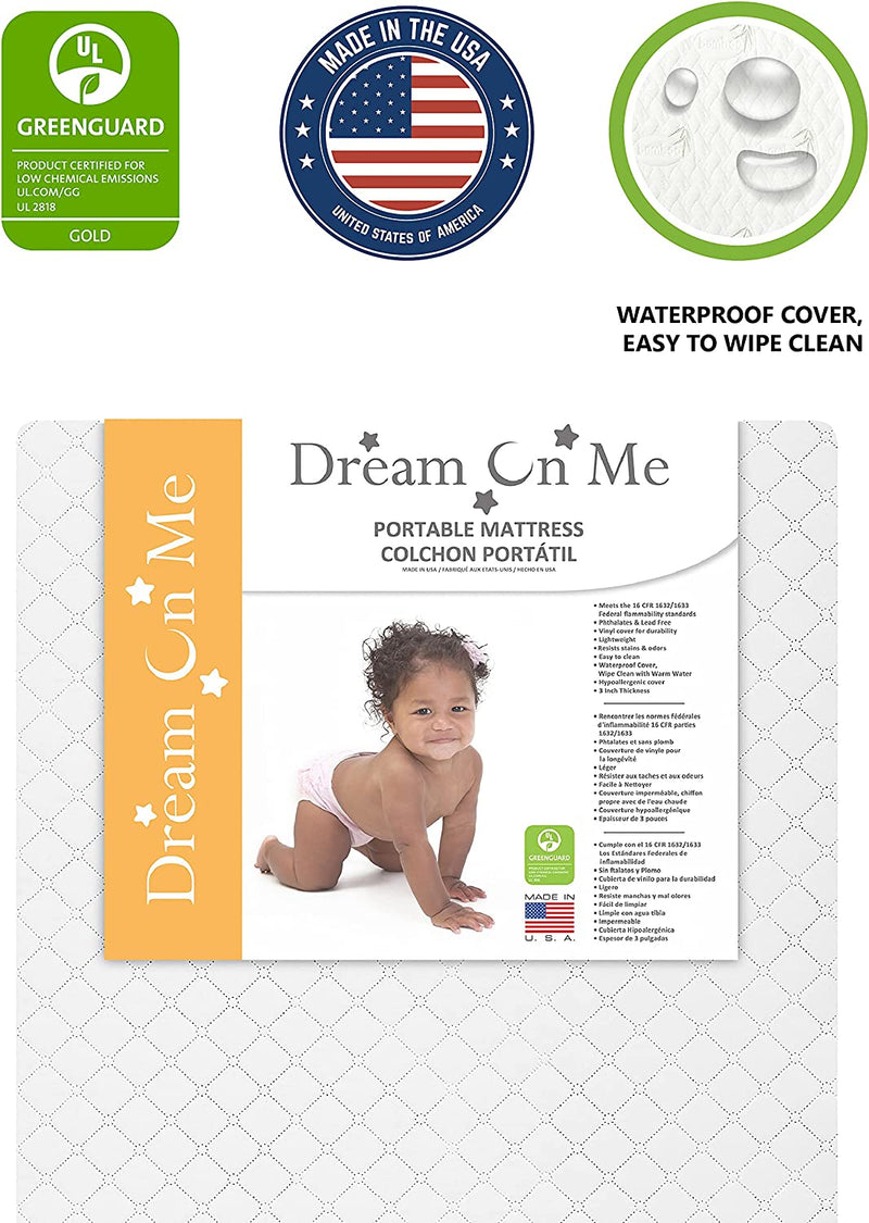 Dream On Me 3-Inch Extra Firm Portable Crib Mattress, White