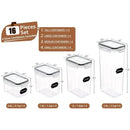 Food Storage Container Set with Lids, 16 Pcs Plastic Dry Food Canisters for Kitchen Pantry Organizers and Storage