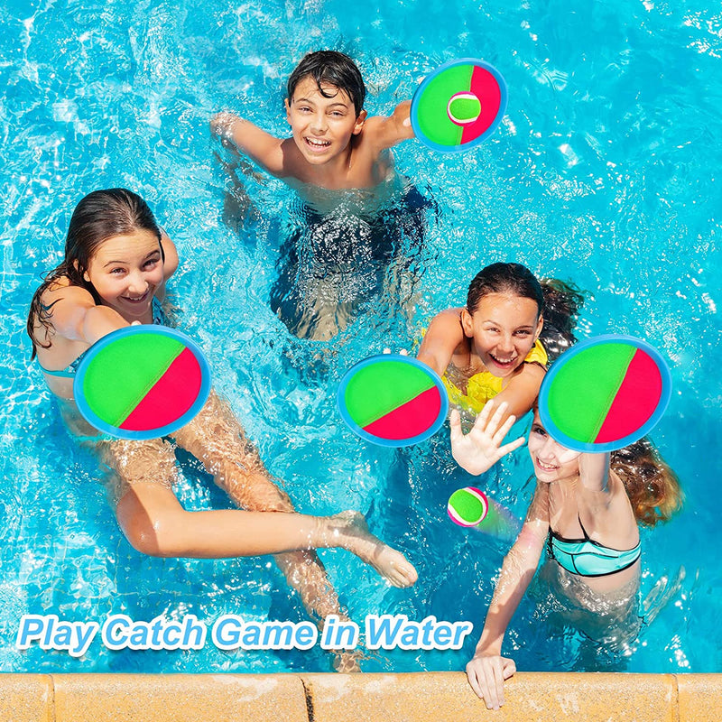 Toss and Catch Ball Set Kids Toys Outdoor Games Beach Toys Pool Toys Paddle Game Velcro Ball Set with 4 Paddles and 4 Balls