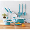 12-Piece Ceramic Nonstick Cookware Set, Aluminum Pots & Pans with Glass Lids, Skillets, Saucepans, Dutch Oven & Nylon Utensils, Blue Teal