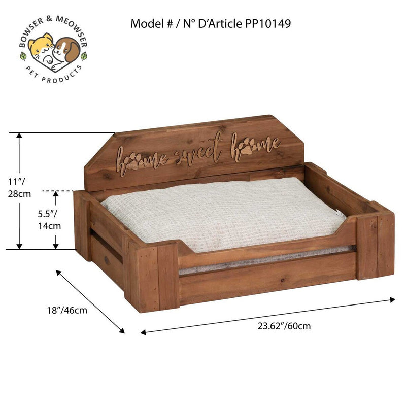 Bowser & Meowser Earth Friendly High Back Recycled Wood Pet Bed, Home Sweet Home