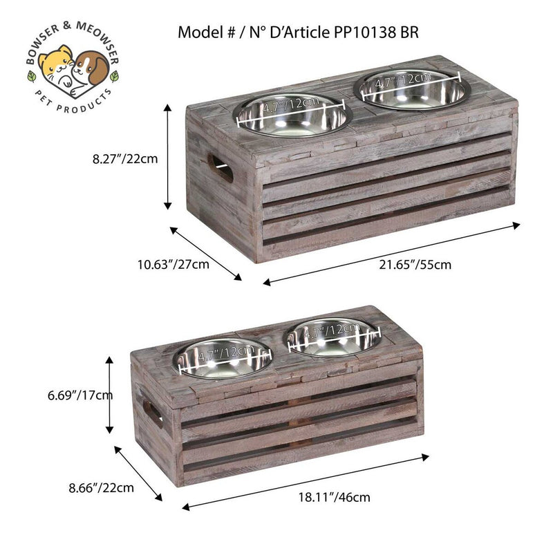 Bowser & Meowser Earth Friendly Recycled Wood Pet Feeding Dish, Set of 2, Brown