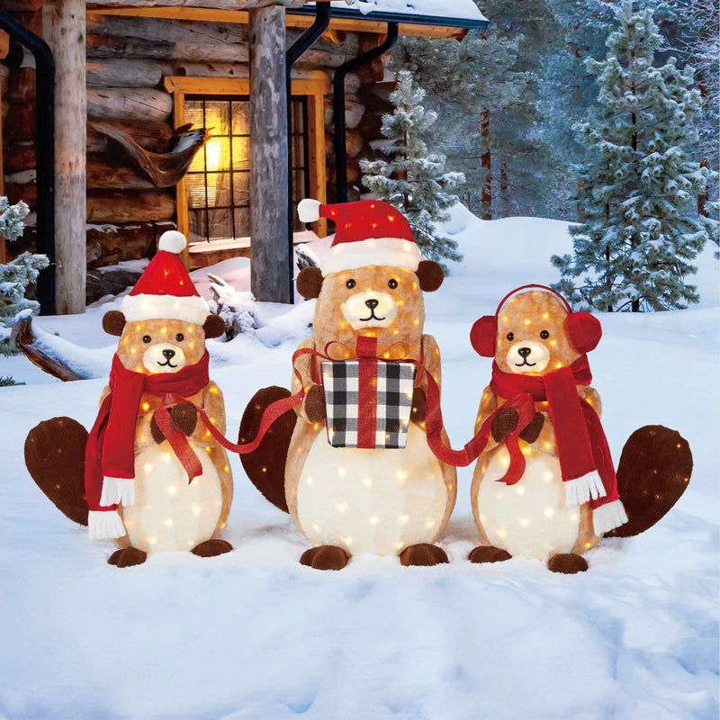 Christmas Beavers with Gift Box Set of 3