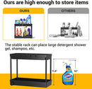 Cicilyna 2 Pack Under Sink Organizer, 2 Tier Bathroom Cabinet Organizers and Storage with Hook, Multi-purpose Storage Basket Shelf for Kitchen, Black