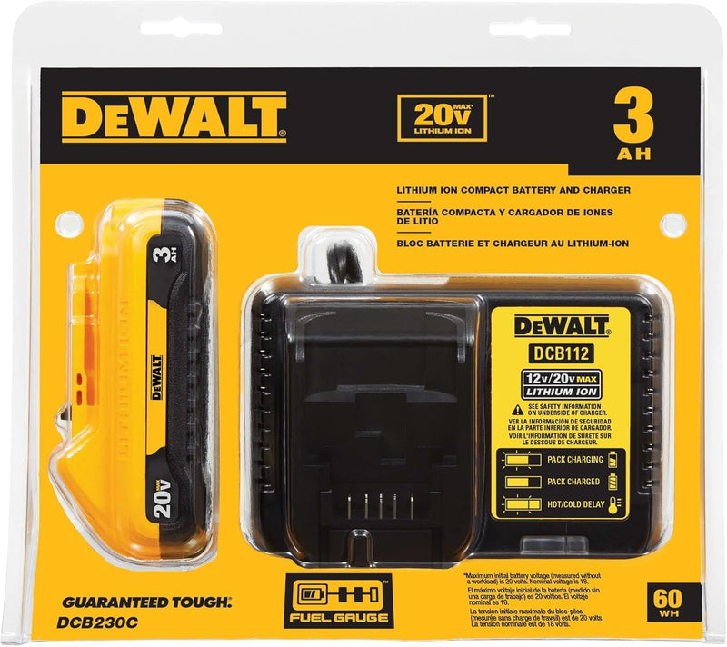 DEWALT 20V MAX Battery Pack with Charger, 3-Ah (DCB230C)