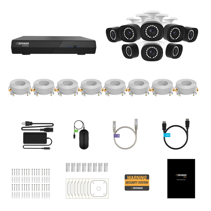 Defender Sentinel 4K Ultra HD POE Wired NVR Security System with 8 Cameras