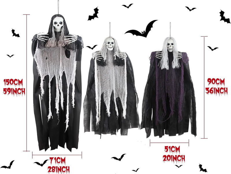 EIDIND 3 Pack Halloween Hanging Grim Reapers, One 59” and Two 36”