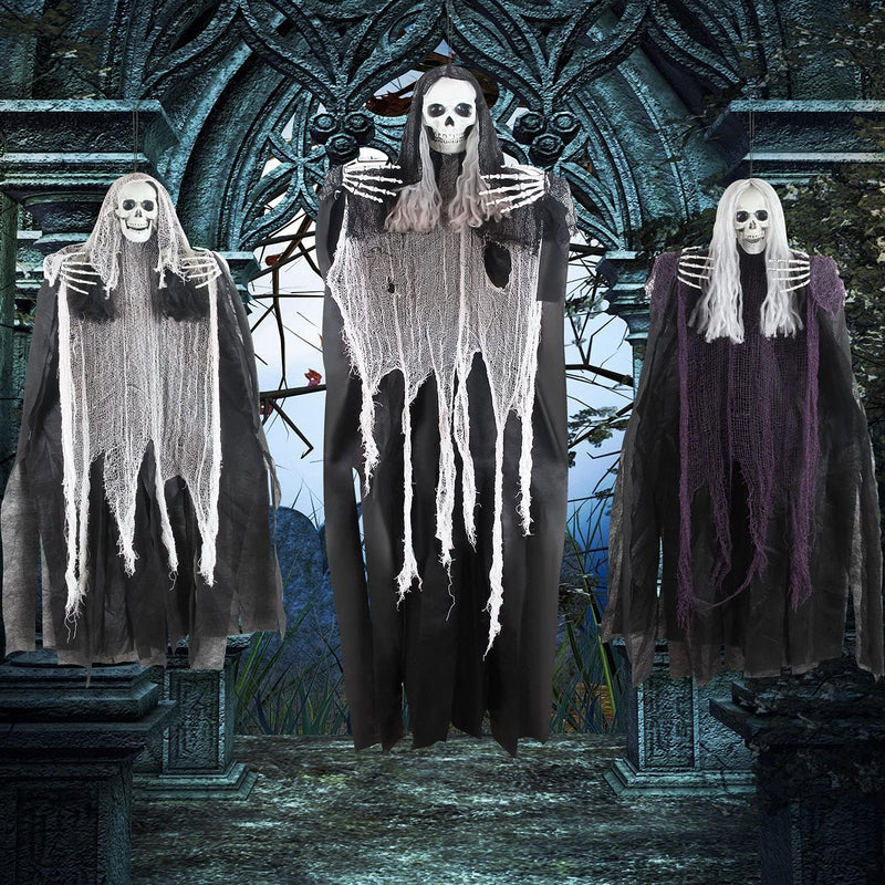 EIDIND 3 Pack Halloween Hanging Grim Reapers, One 59” and Two 36”