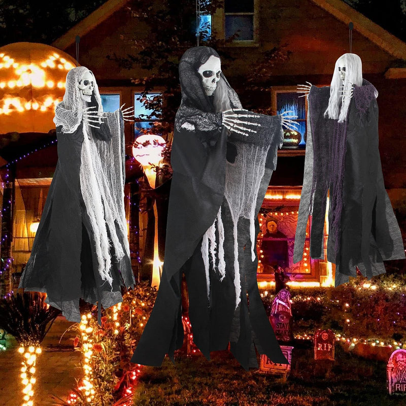 EIDIND 3 Pack Halloween Hanging Grim Reapers, One 59” and Two 36”